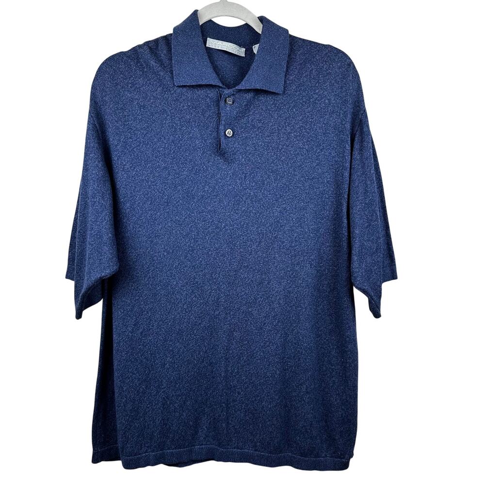 Marconi Polo Knit Sweater Made in Italy Short Sleeve Cotton Blue Men's Medium